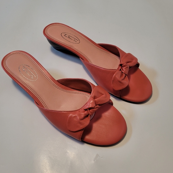 Orange bow open toes genuine leather sandal heels talbots - Picture 1 of 5